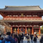 Crowded pedestrian area near a popular Tokyo temple
