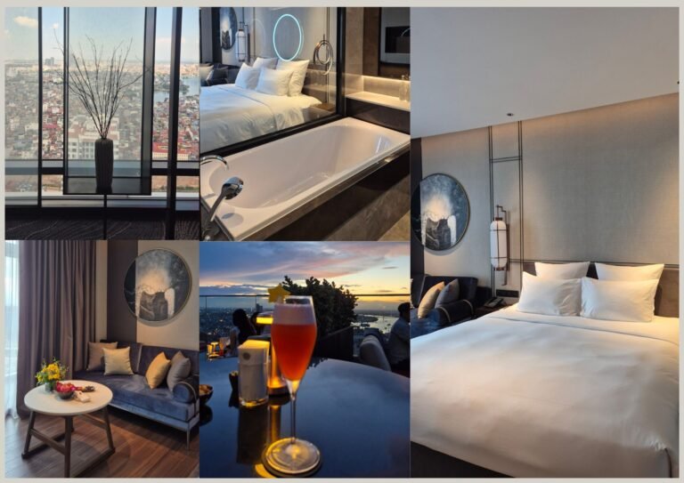 Pullman Hai Phong hotel bedroom, bathroom, living area and rooftop bar showing live in hotels
