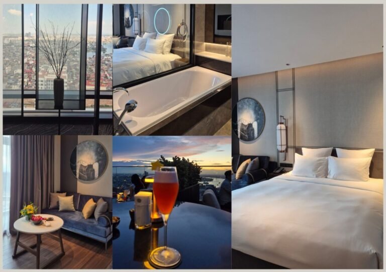 Pullman Hai Phong hotel bedroom, bathroom, living area and rooftop bar showing live in hotels