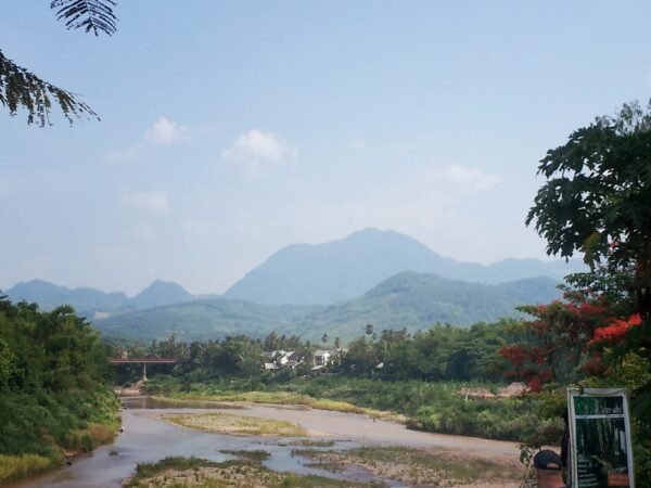 View of river and mountains outside Luang Prabang showing surrounding landscape